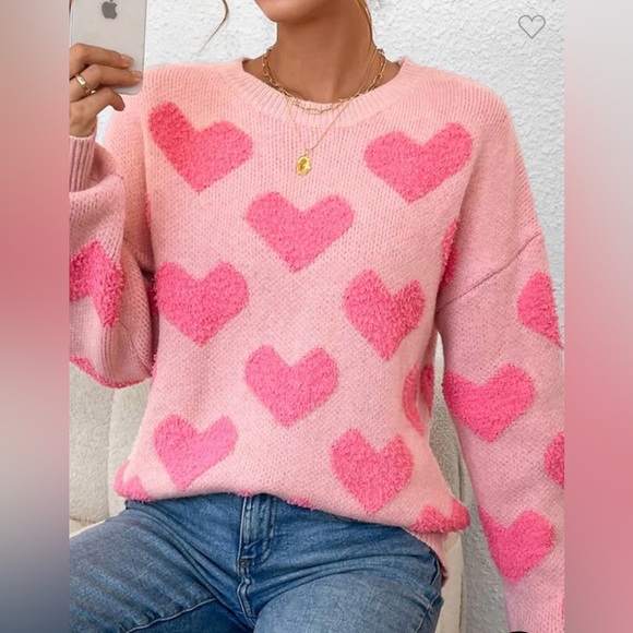 Pink Heart Pattern Sweater - Picture 1 of 12